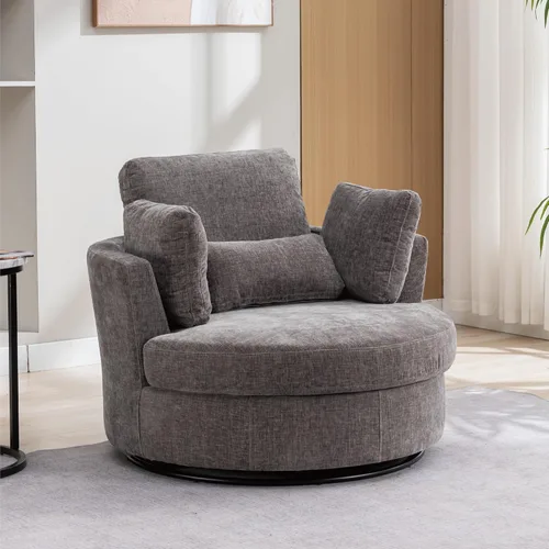 Miniatura 35 de Chifee & Vingol Silla decorativa giratoria de gran tamaño de 40.35 pulgadas, silla redonda tapizada de barril con almohadas, sillas giratorias