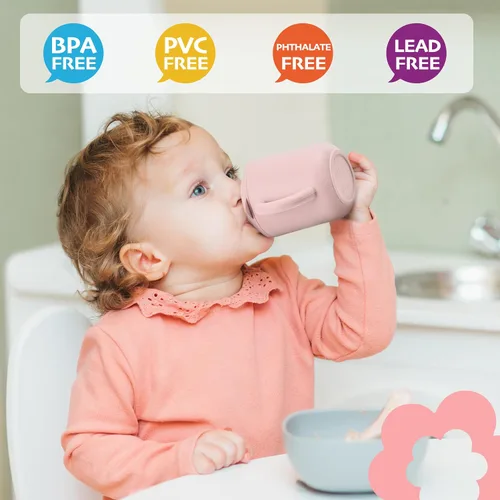 Miniatura 5 de Leeleelon® Vaso de silicona para bebés de 6 meses en adelante, 6 onzas, 100% a prueba de fugas para bebé con asas, silicona platino (azul Cambridge)