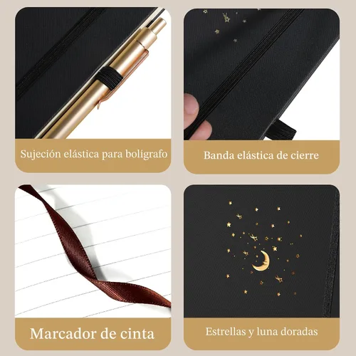 Miniatura 3 de CAGIE Cuaderno rayado para trabajo, cuaderno de tapa dura para escribir, mujeres y hombres, diario para tomar notas con lazo para bolígrafo