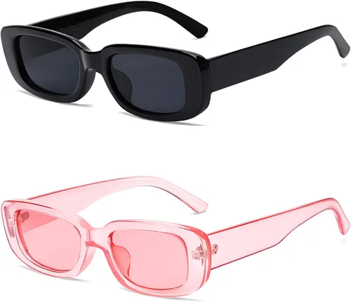 Tskestvy Paquete de 2 lentes de sol rectangulares cuadrados para mujeres y hombres, Y2K retro a la moda, vintage, de los años 90, bonita estética