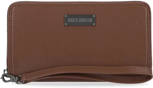Harley-Davidson Cartera de cuero con cremallera clásica para mujer w/Wristlet - Marrón, Marrón