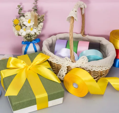 Miniatura 4 de YASEO Cinta de satén sólida amarilla de 1 1/2 pulgadas, cinta de tela artesanal de 50 yardas para envolver regalos, ramos florales, decoración