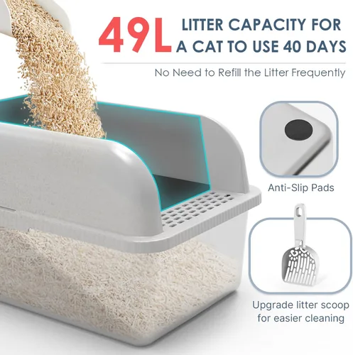 Miniatura 2 de Suzzipaws Caja de arena para gatos de acero inoxidable de 8 pulgadas de profundidad con tapa, caja de arena extra grande para gatos grandes, bandeja