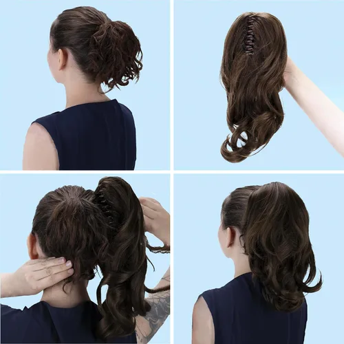 Miniatura 7 de PRETTYSHOP 16 o 20 pulgadas clip para el pelo en extensión cola de caballo 2 en 1 rizada resistente al calor