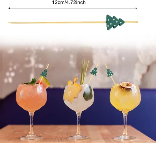 Miniatura 5 de Púas de cóctel de bambú para árbol de Navidad, palillos de dientes decorativos de Navidad para aperitivos, frutas y bebidas, suministros de fiesta