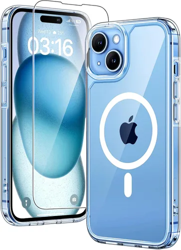 Miniatura 112 de TAURI Funda magnética 2 en 1 transparente para iPhone 14 Pro, compatible con Magsafe [no amarillenta] con protector de pantalla, protección de grado