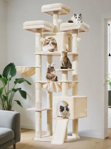 Miniatura 9 de Taoqimiao - Árbol para gatos de 76 pulgadas con postes para rascar, torre XXL para gatos grandes con tablero para rascar, hamaca extragrande