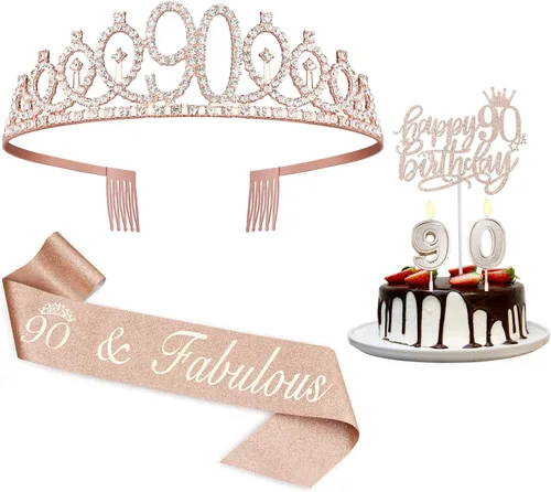 Miniatura 60 de Decoraciones de cumpleaños número 13 para niñas, incluyendo corona/tiara de cumpleaños 13, banda oficial para adolescentes y decoración de pastel