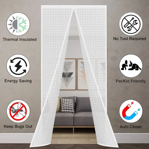 Miniatura 2 de Cortina aislada, pantalla térmica magnética autosellante de EVA que mantiene el frío fuera, cierre automático para cocina, patio, habitación de aire