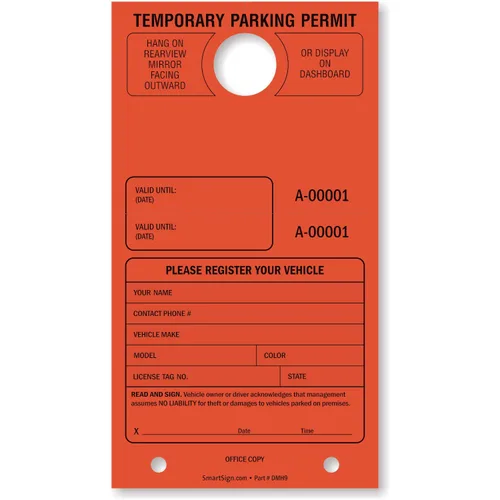 Miniatura 11 de SmartSign Etiqueta colgante de espejo "Permiso de estacionamiento temporal" Paquete de 50 Verde fluorescente Cartulina de 7.75 x 4.25 pulgadas