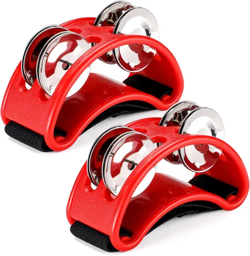 Miniatura 7 de VILIHKC 2 piezas de percusión de pandereta de pie, pedal de percusión de instrumentos musicales con cascabeles de acero para tocar batería