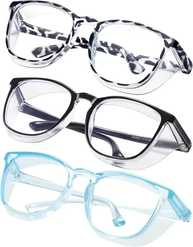 Miniatura 47 de Gafas de seguridad para enfermeras, gafas protectoras – Antivaho marco cuadrado elegante gafas transparentes para mujeres y hombres C16-negro Gery