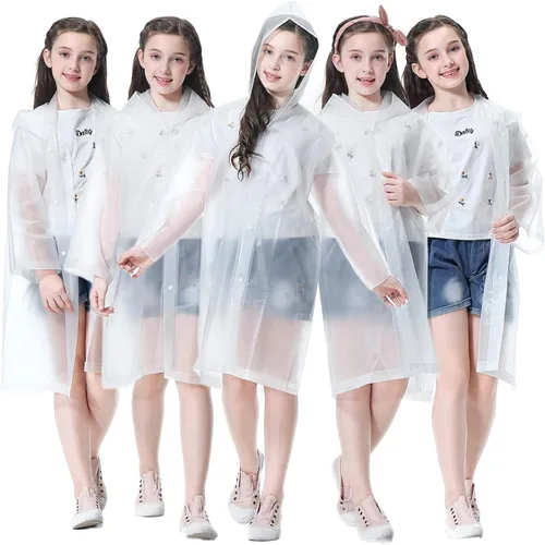 Miniatura 10 de Poncho de lluvia para niños Impermeable, Paquete de 2-5 Abrigos de lluvia reutilizables de EVA para niños y niñas de 6-14 años, Equipo de chaquetas