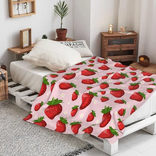 Miniatura 3 de Manta de fresa rosa para niñas, manta suave y ligera de fresa para sofá cama, viajes, camping, idea de regalo, 50x60 pulgadas Rosa Starryberry