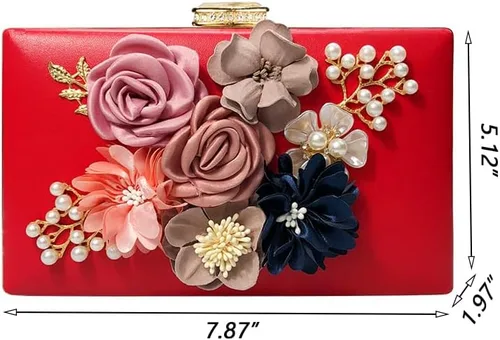 Miniatura 3 de Bolso de noche floral para mujer, bolso de embrague de novia con flores 3D, elegante banquete de boda, baile de graduación, bolso de noche