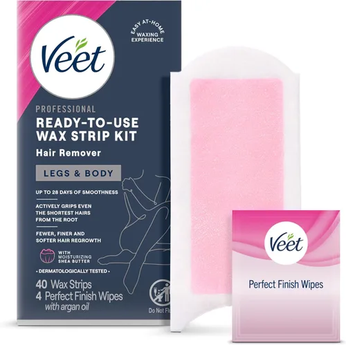 Miniatura 9 de VEET Kit de depilación listo para usar para mujeres, tiras de cera para depilación corporal, kit de cera para piernas y cuerpo, producto de cuidado