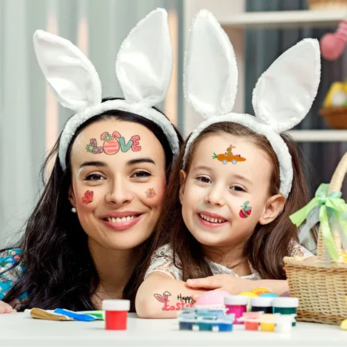 Miniatura 3 de 66 tatuajes de Pascua, 12 hojas coloridas de huevos de conejo, pollo, flores de primavera, calcomanías de mariposa para relleno de huevos de Pascua