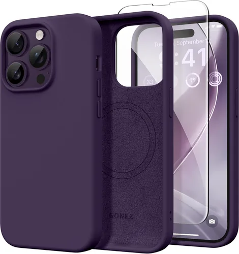 GONEZ Funda para iPhone 14 Pro, compatible con Magsafe, con protector de pantalla + protector de lente de cámara, forro de microfibra suave