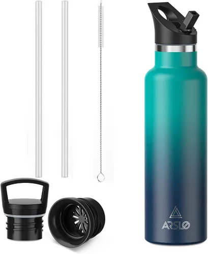 Miniatura 18 de Botellas de agua de doble pared de acero inoxidable, botella aislada al vacío con tapa con popote, botella de agua aislada mantiene el agua fría