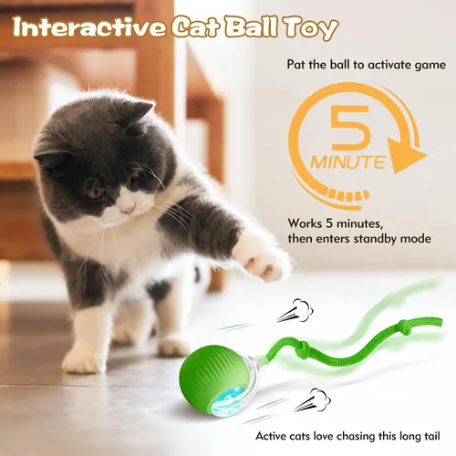 Miniatura 2 de Pelota interactiva para gatos de interior, bola para mascotas, juguete automático mejorado 2025 para gatos adultos aburridos de interiores, juguete