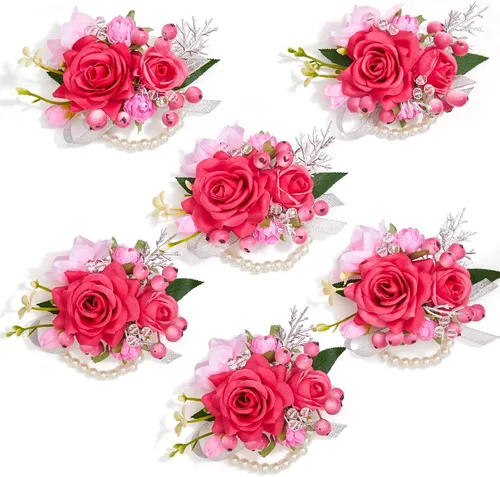 Miniatura 20 de Serwalin Conjunto de Corsage y Boutonniere Rosa, Corsage y Boutonniere de Graduación, Conjunto de Flores de Boda, Accesorios de Homecoming