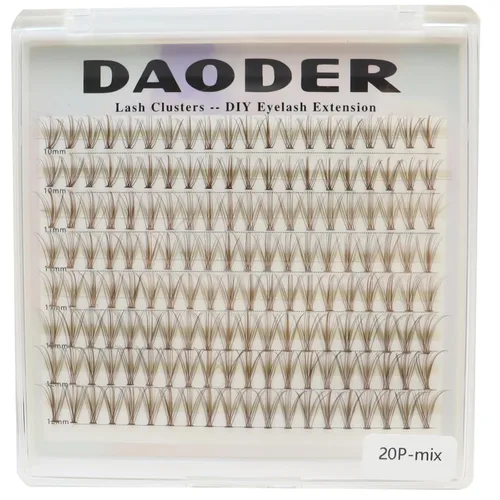 DAODER Extensiones de pestañas en racimo de color marrón natural 20D, de 0.394-0.472 in, pestañas individuales cortas, rizo C, extensiones de