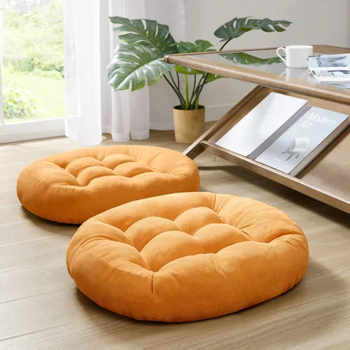 Miniatura 153 de Juego de 2 almohadas de suelo de meditación, almohadas cuadradas grandes para adultos, cojín de pana copetuda para sala de estar de tatami, gris, 22