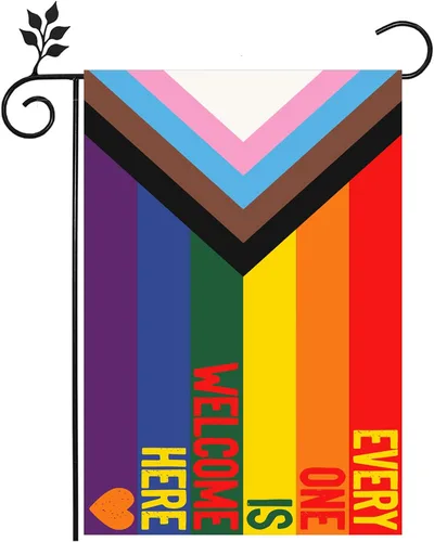 Miniatura 12 de SYII Progress Pride Rainbow LGBT - Bandera de jardín LGBT de 12 x 18 pulgadas, banderas gay transgénero de doble cara para pared de patio al aire