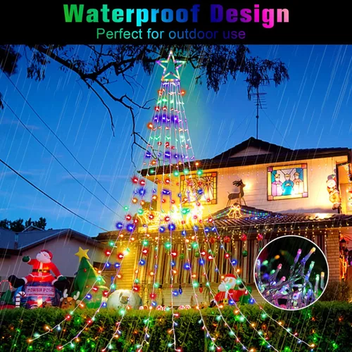 Miniatura 4 de Decoraciones Navideñas para Exteriores Luces de Cadena de Estrellas, 317 LED 11.5 pies Luces de Árbol Cascada Impermeables con 8 Modos de Varios