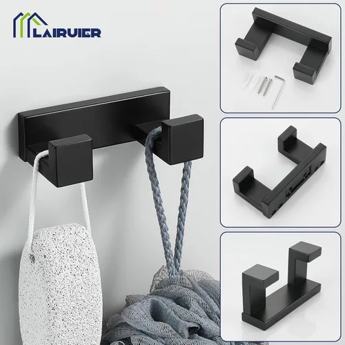 Miniatura 2 de Lairuier Juego de 4 piezas de barra de toallas de baño, juego de accesorios de baño en negro mate que incluye barra de toallas, soporte de toallas