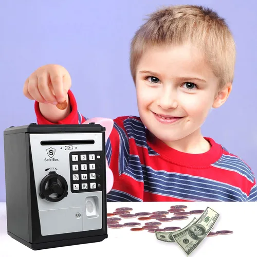 Miniatura 5 de Lyght - Caja fuerte mini ATM para dinero real, alcancía electrónica con voz, contraseña por huella dactilar, caja de seguridad para niños, regalo
