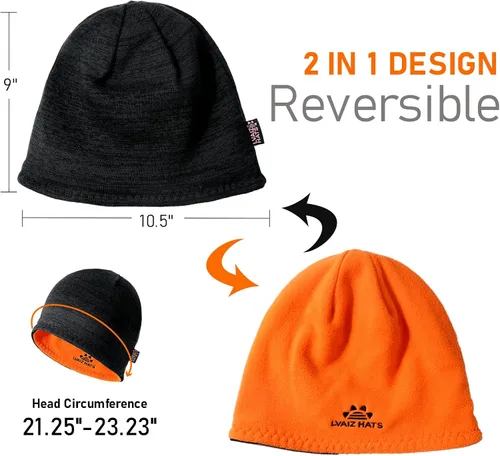 Miniatura 4 de Lvaiz - Gorro de punto con forro polar de invierno para hombre, reversible, resistente al viento, gorro cálido de calavera para mujer