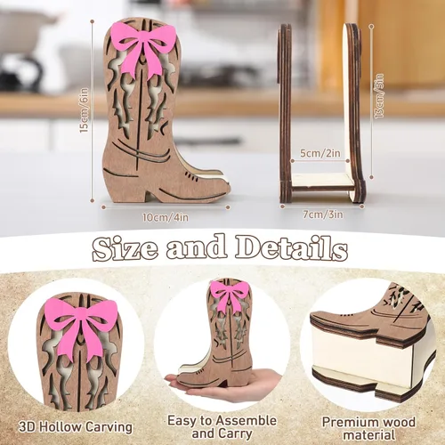 Miniatura 3 de CroBlissful Servilleteros para botas de vaquero occidental, 2 unidades, para mesa, cocina, granja, servilletero, soporte de papel rústico de pie