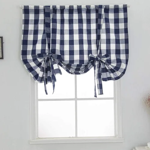 Miniatura 9 de vctops Cortinas entramadas de Navidad en negro y blanco estilo búfalo con función de amarras, estilo granja, térmicas, aislantes, para ventanas