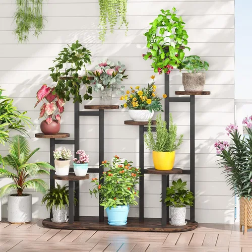 Miniatura 3 de LITTLE TREE Soporte para plantas de 11 macetas de varios niveles para interiores, estante alto para plantas, soporte para plantas, para jardín