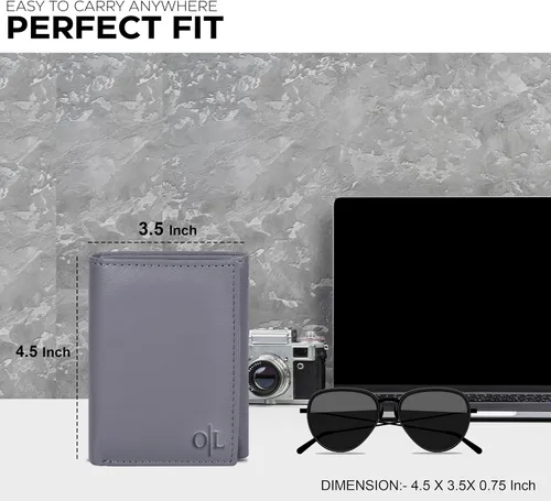 Miniatura 4 de Billetera triple de cuero real para hombre, billetera RFID delgada, 9 tarjetas de crédito, 2 compartimentos de identificación, regalo para hombres