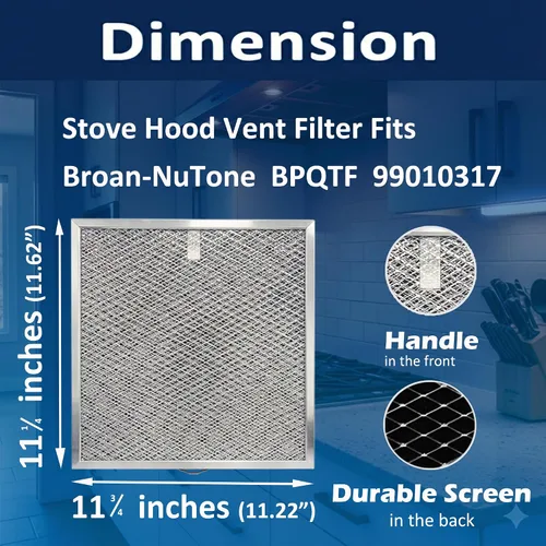 Miniatura 2 de 1 x BPQTF 99010317 compatible con Broan-NuTone QT2000 WA6500 WA65F S99010317 BPQTF - Repuesto de filtro de ventilación para campana extractora
