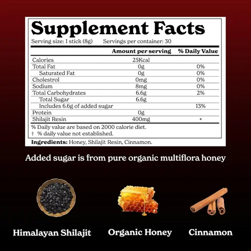 Miniatura 2 de Better Alt Palitos de Miel de Canela Shilajit Puro del Himalaya con Miel Orgánica Shilajit Fácil de Consumir 30 Palitos para Impulso de Energía