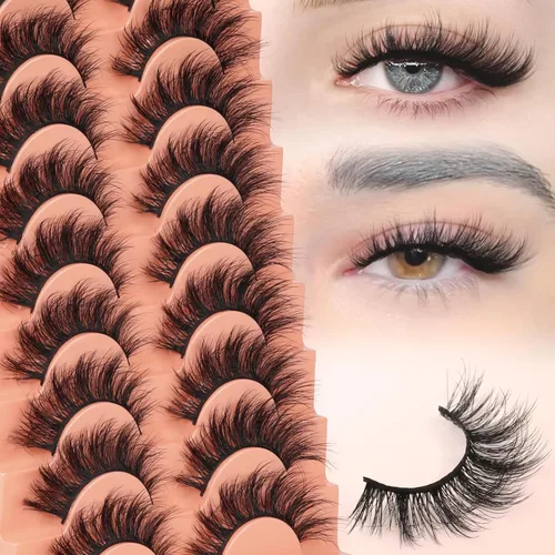 Miniatura 14 de Veleasha Pestañas postizas de visón sintético, esponjosas, finas, cruzadas, paquete de 10 pares de pestañas postizas para mujer (3D07)