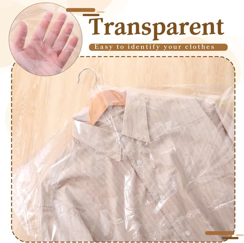 Miniatura 4 de Paquete de 100 bolsas de limpieza en seco, bolsas transparentes de 55 pulgadas, fundas de plástico a prueba de polvo para colgar ropa, tintorería