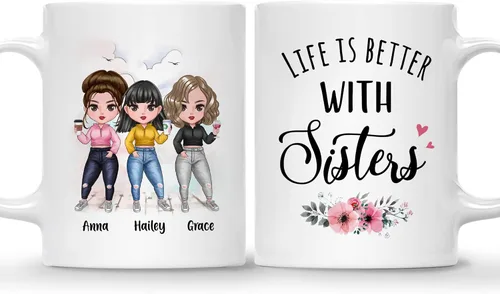 Miniatura 7 de GOSSBY Taza personalizada (2 Sisters) ¡Aparentemente somos problemas cuando estamos juntos, quién sabía! Taza personalizada para mejor amiga