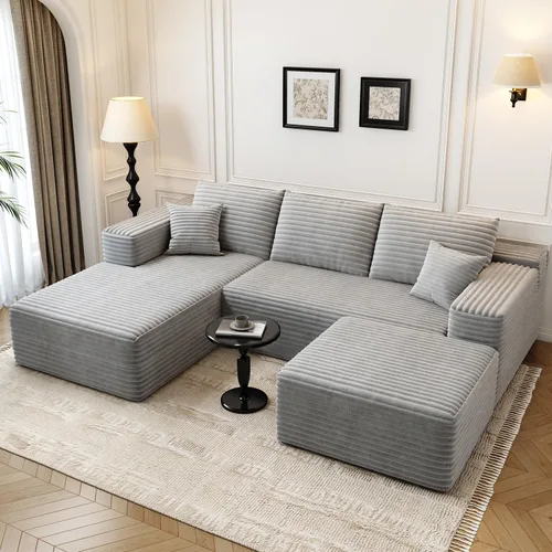 Miniatura 10 de Sofá seccional modular Cloud de 107.5 pulgadas con 1 otomana, sofás tapizados modernos minimalistas, cómodo sofá en forma de U para sala de estar