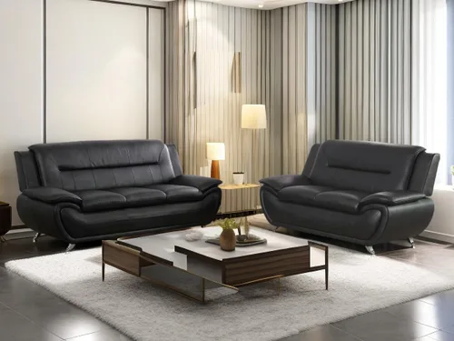 Miniatura 31 de Juego de sofá de cuero (3 piezas, cuero negro B), muebles de sala de estar para apartamento, material de estilo minimalista, fácil montaje B-cuero