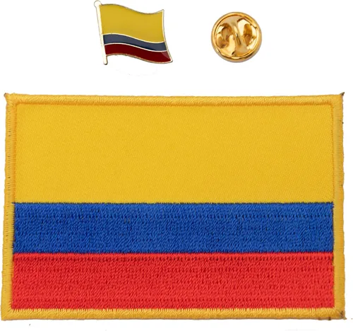A-ONE - Parche de respaldo sellado con calor de la bandera de Colombia + botones de metal Insignias de Pin de la bandera de Colombia, decoración y