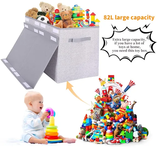 Miniatura 2 de Pantryily Caja de juguetes grande organizadora de almacenamiento con tapa, cajas plegables para juguetes para niños, cestas con asas resistentes Gris