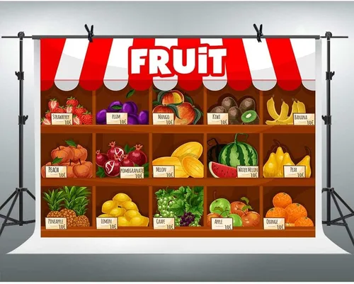 Miniatura 3 de Fondo de supermercado de frutas Exposición de frutas de verano Temporada de cosecha Uvas de fresas Fondo de cabina de fotos Fondo de decoración
