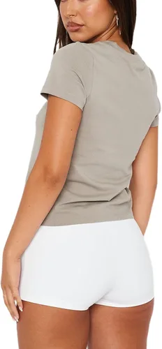 Miniatura 4 de Camiseta básica de manga corta para mujer, estilo Y2K, cuello redondo, ajustada, lisa, ajustada, para salir