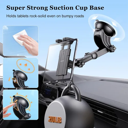 Miniatura 6 de OHLPRO Soporte para tablet para tablero de automóvil [soporte de ventosa] escritorio de pared para parabrisas, soporte ajustable para iPad mini Air