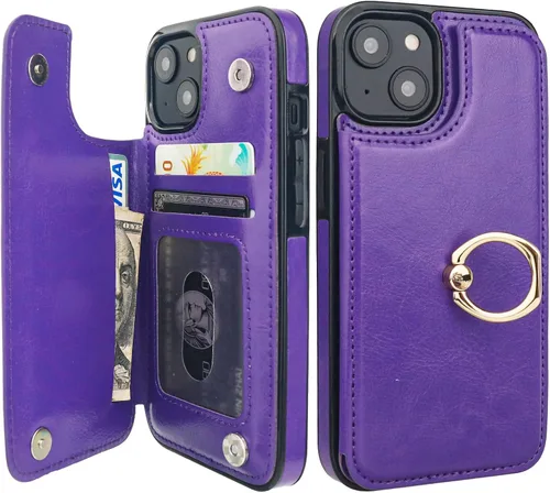 Miniatura 11 de ONETOP Funda tipo cartera para iPhone 13 Pro Max con soporte para tarjetas, anillo de rotación de 360°, función atril, bloqueo RFID, piel sintética