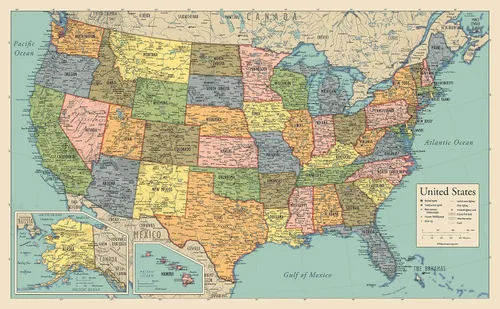 Miniatura 4 de Paquete de 2 pósteres de mapa del mundo y gráfico de mapa de Estados Unidos [bronceado/color] (laminado, 18 x 29 pulgadas)